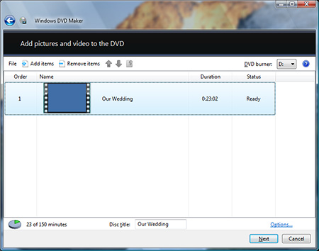 Windows DVD Maker received the Movie Maker project